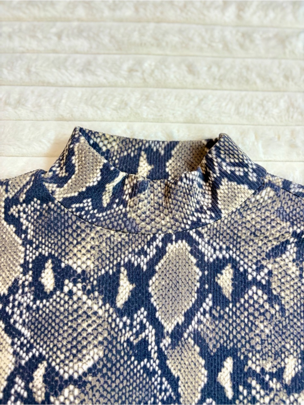 Neutral and Black Snake Print Mock Neck Top